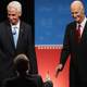 Charlie Crist, the former Florida governor and Democratic candidate to retake the seat, and Republican Florida Gov. Rick Scott shake hands with the moderators after finishing their televised debate at Broward College on Oct. 15, 2014, in Davie, Fla.
Joe Raedle/Getty Images